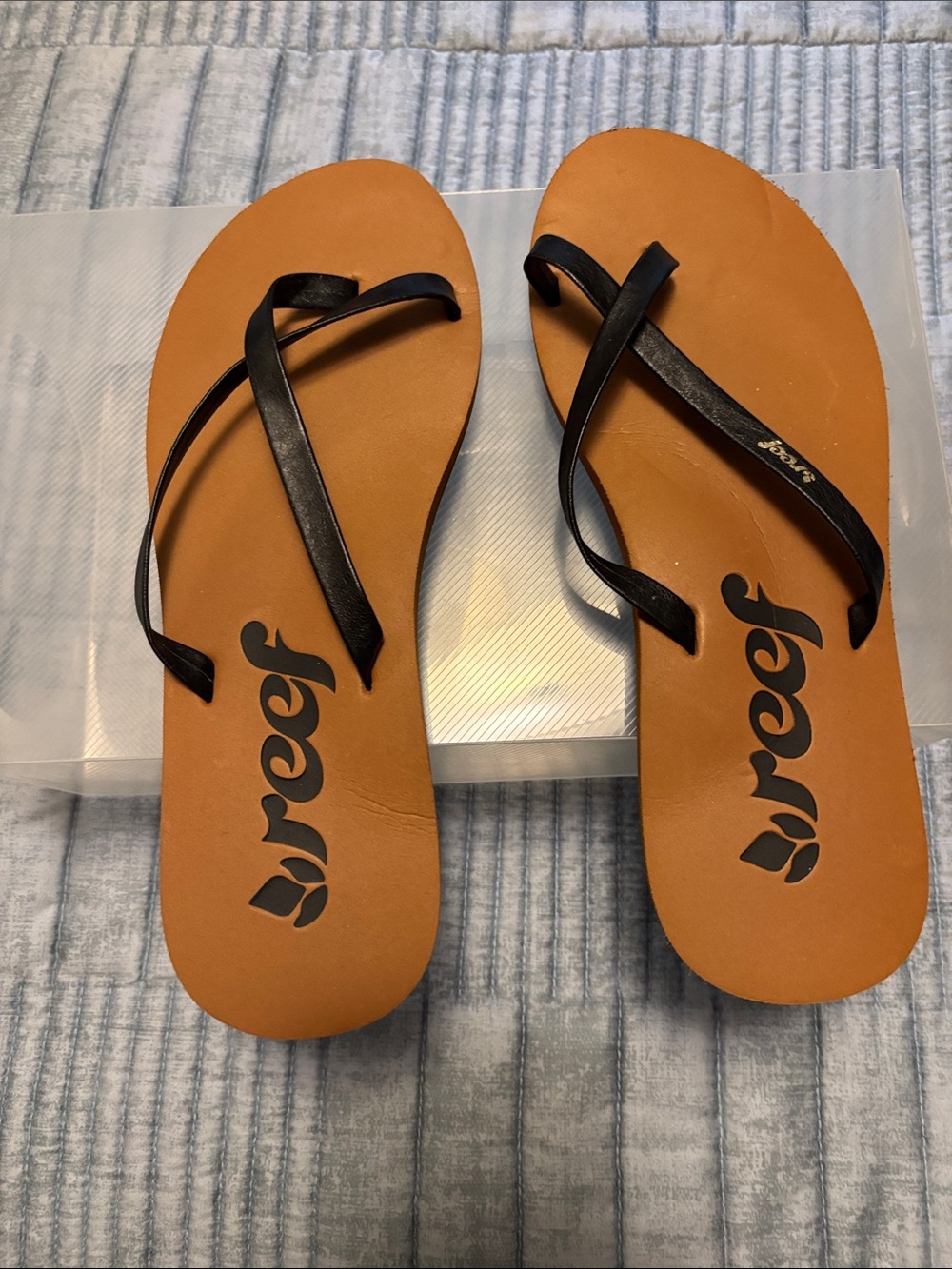 Reef Women's Orange Footbed with Black Straps Sandals
